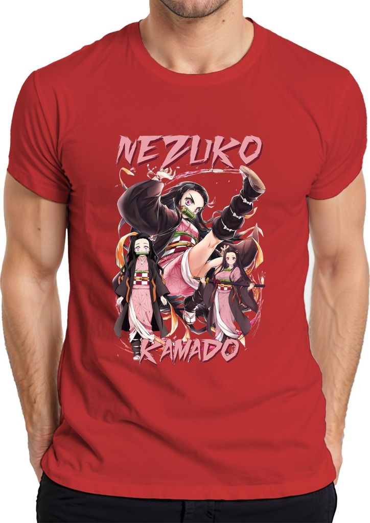 Nezuko Kamado Anime Kimono Bambus Dämonenjäger Geschenk Cosplay Herren T-Shirt, Rot, XL