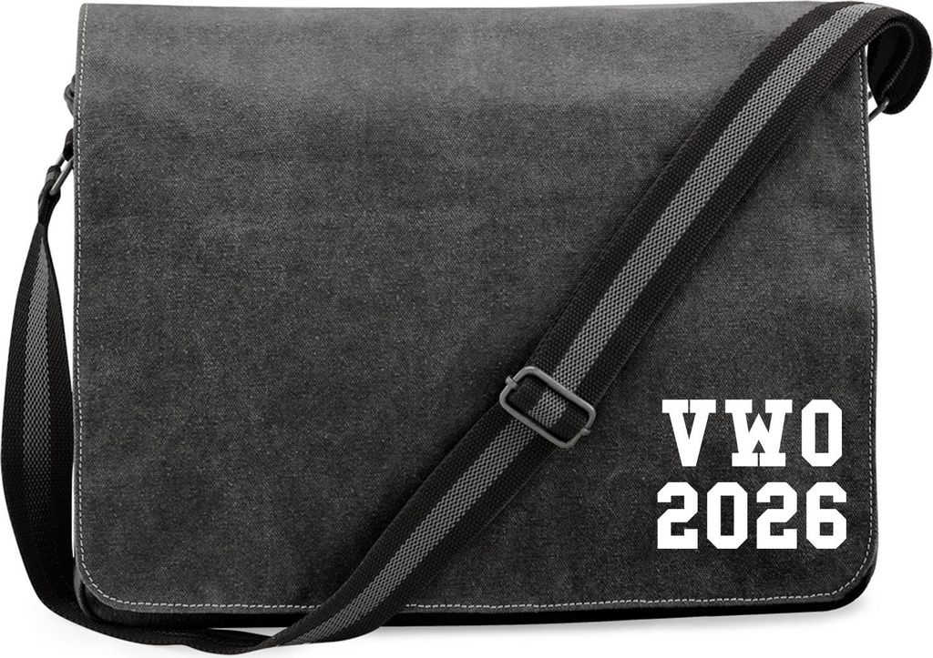 Huuraa Umhängetasche VWO 2026 Abschluss Niederlande 14 Liter Black Canvas Laptoptasche Geschenkidee