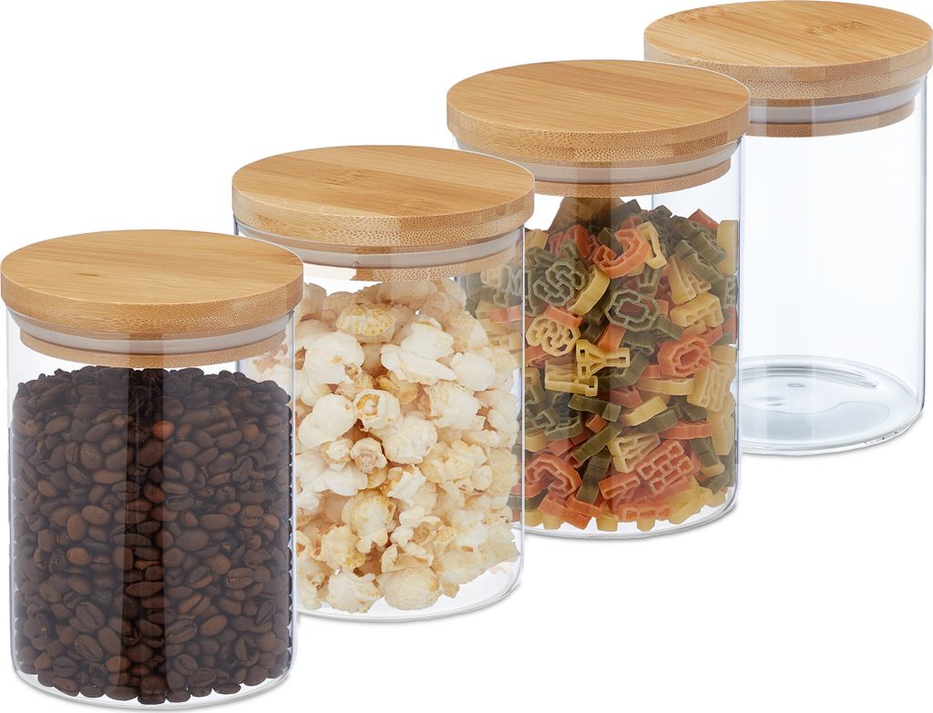 Bocaux de conservation Relaxdays avec couvercle en bambou, Image du produit 