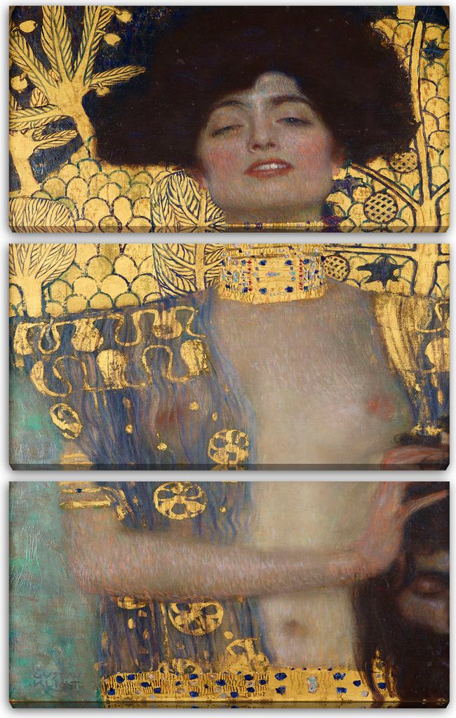 Leinwandbild 3-teilig (80x120cm): Gustav Klimt - Judith I (1901), echter Holz-Keilrahmen inkl. Aufhänger, handgefertigt in Deutschland