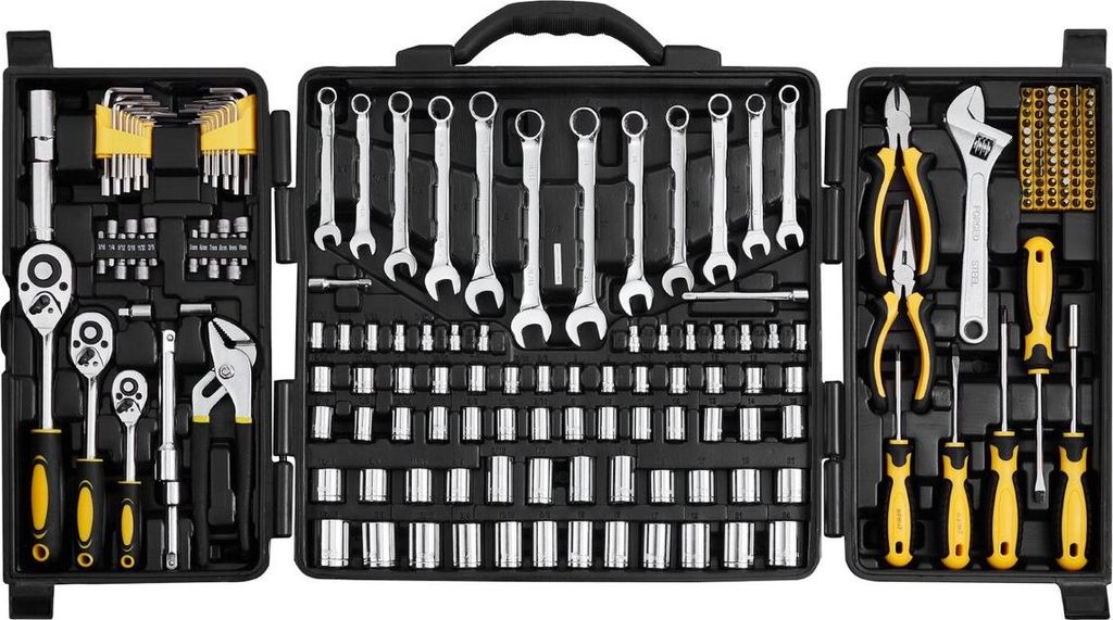 207-teiliges Mechaniker-Werkzeugset 1/4" 3/8" 1/2" Steckschlüsseleinsätze SAE und metrisch