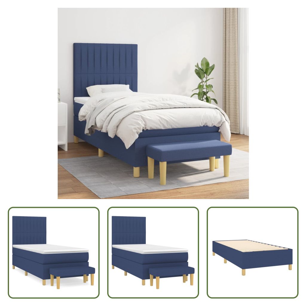The Living Store Boxspringbett mit Matratze Blau 80x200 cm Stoff