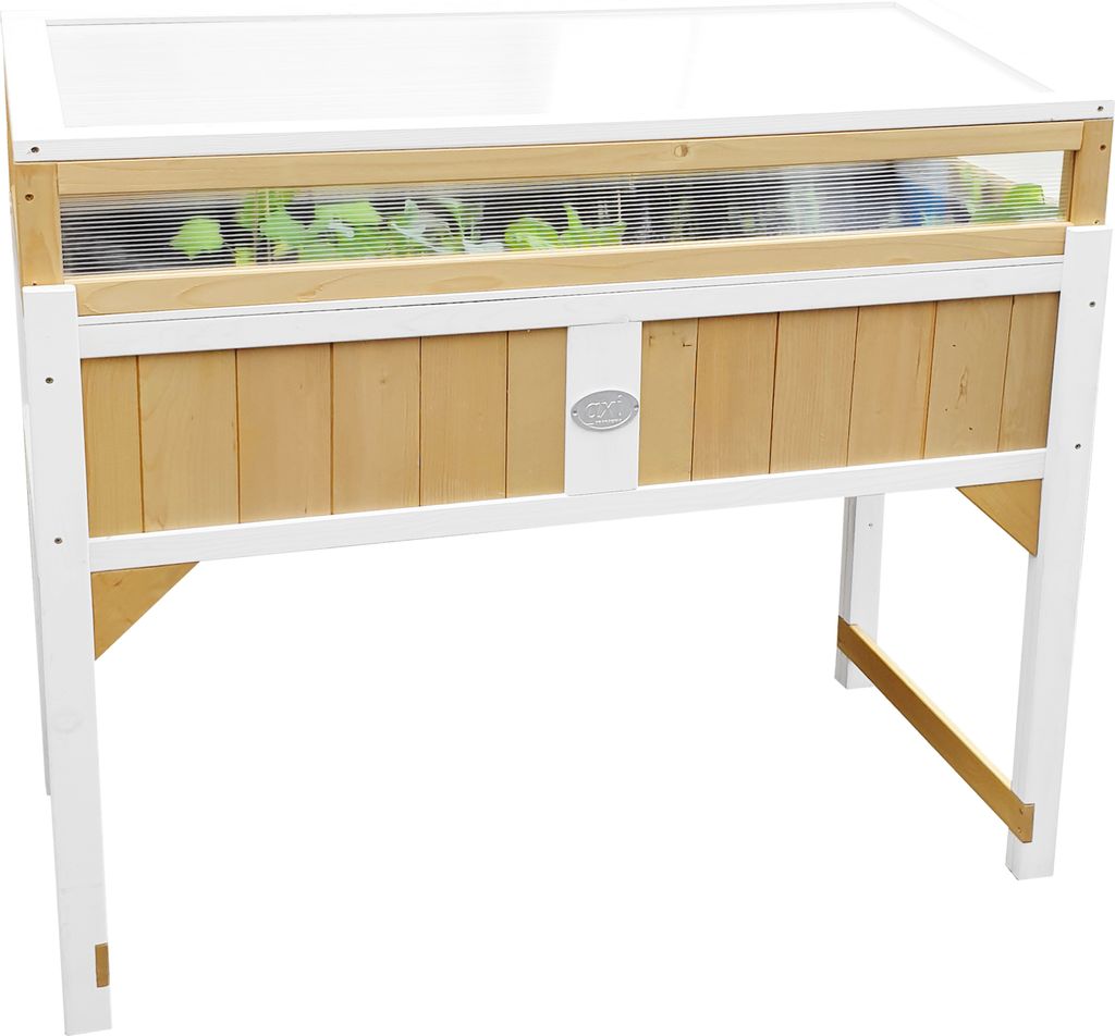 AXI Hochbeet mit Gewächshaus und Gartenvlies | Hochbeet auf Stelzen für Garten / Balkon / Terrasse in Braun / Weiß