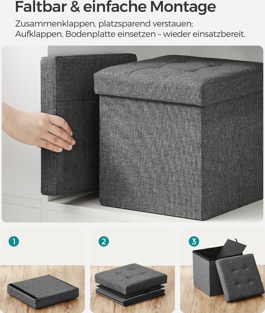 SONGMICS 30 cm Sitzbank mit Stauraum, klappbare Sitztruhe, Produktbild 7