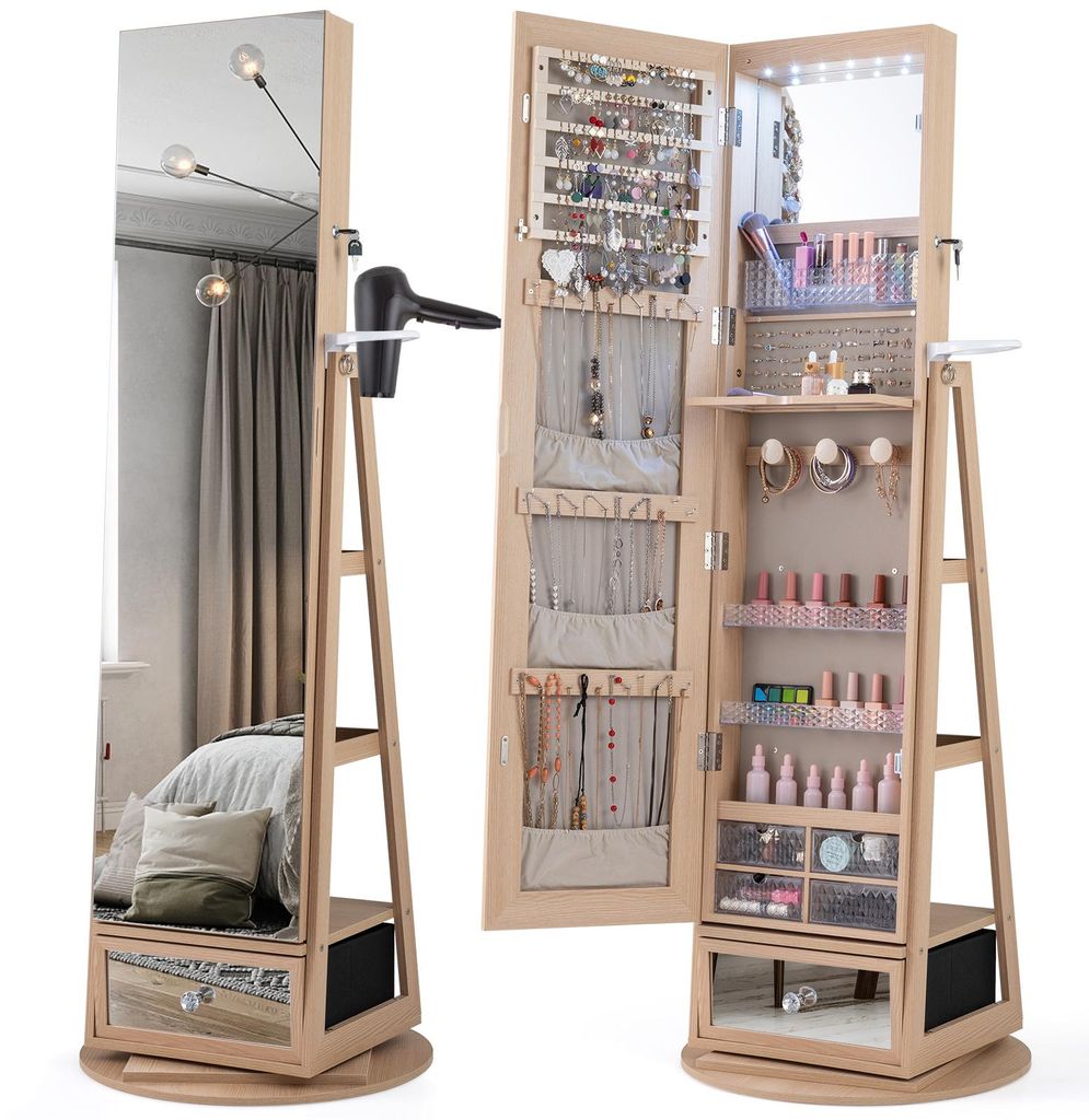 COSTWAY Schmuckschrank Ganzkörperspiegel 360° drehbar, Produktbild 