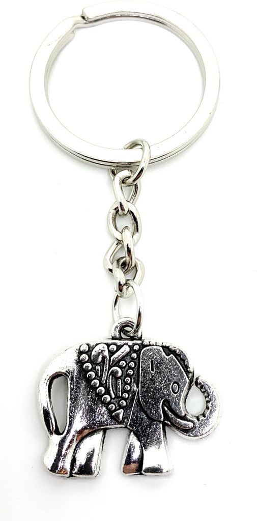 Onwomania Schlüsselanhänger Elefant gepunktet Silber Metall Anhänger Charm