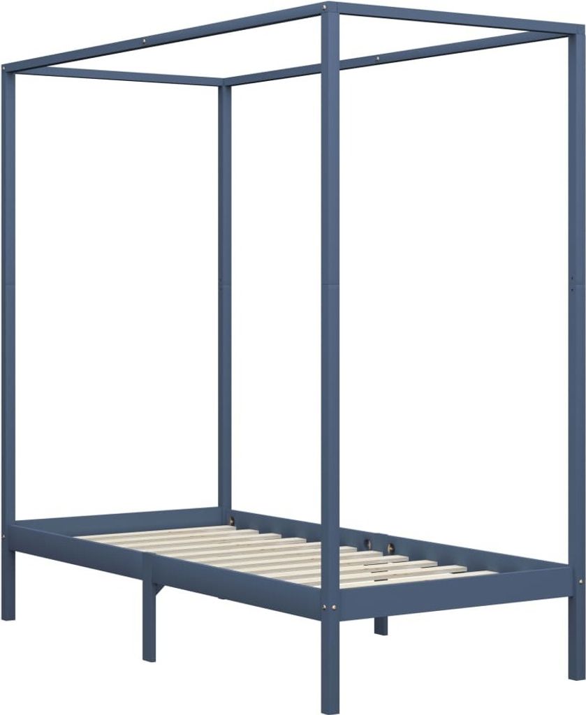 vidaXL Himmelbett-Gestell Grau Massivholz Kiefer 100 x 200 Produktbild 