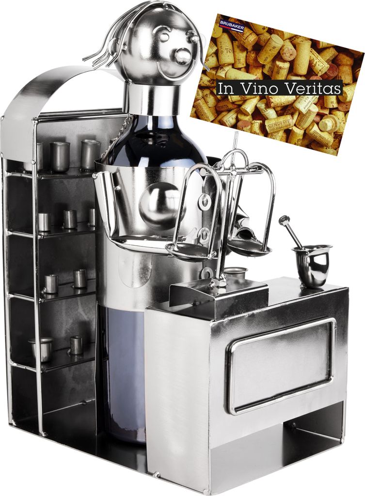 BRUBAKER Weinflaschenhalter Apothekerin - Flaschenhalter Metall Skulptur Flaschenständer inklusive Geschenkkarte - Weingeschenk für Apotheke