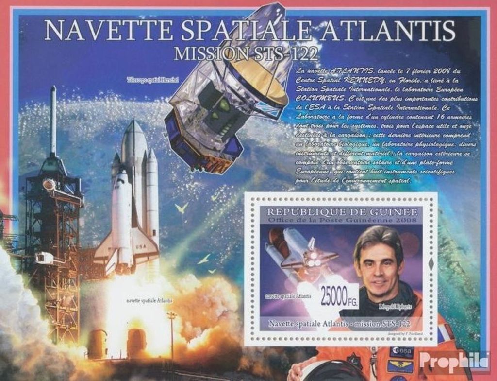Briefmarken Guinea 2008 Mi Block 1584 (kompl. Ausgabe) postfrisch Space Shuttle Atlantis, Leopold Eyharts