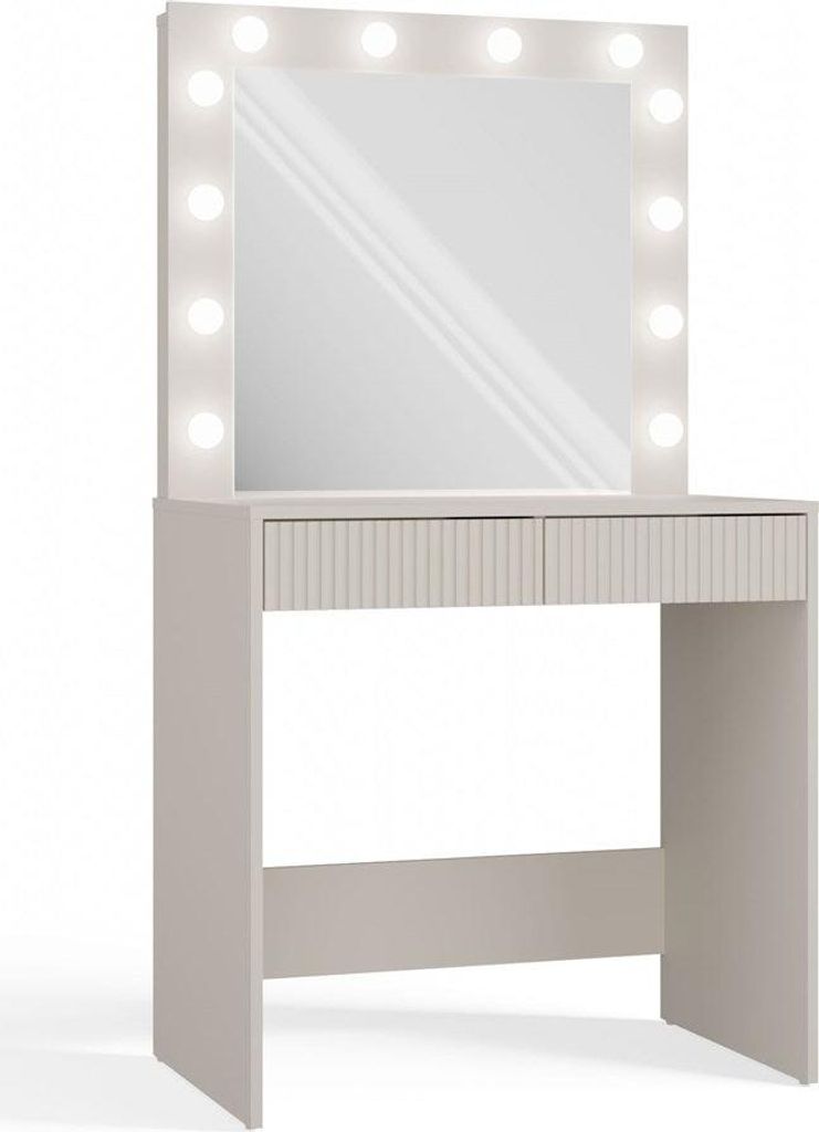 Klapptisch MARINA 2S SLIM mit LED-Spiegel und Schubladen | Farbe: Kaschmir | Größe: 81x50x80 cm