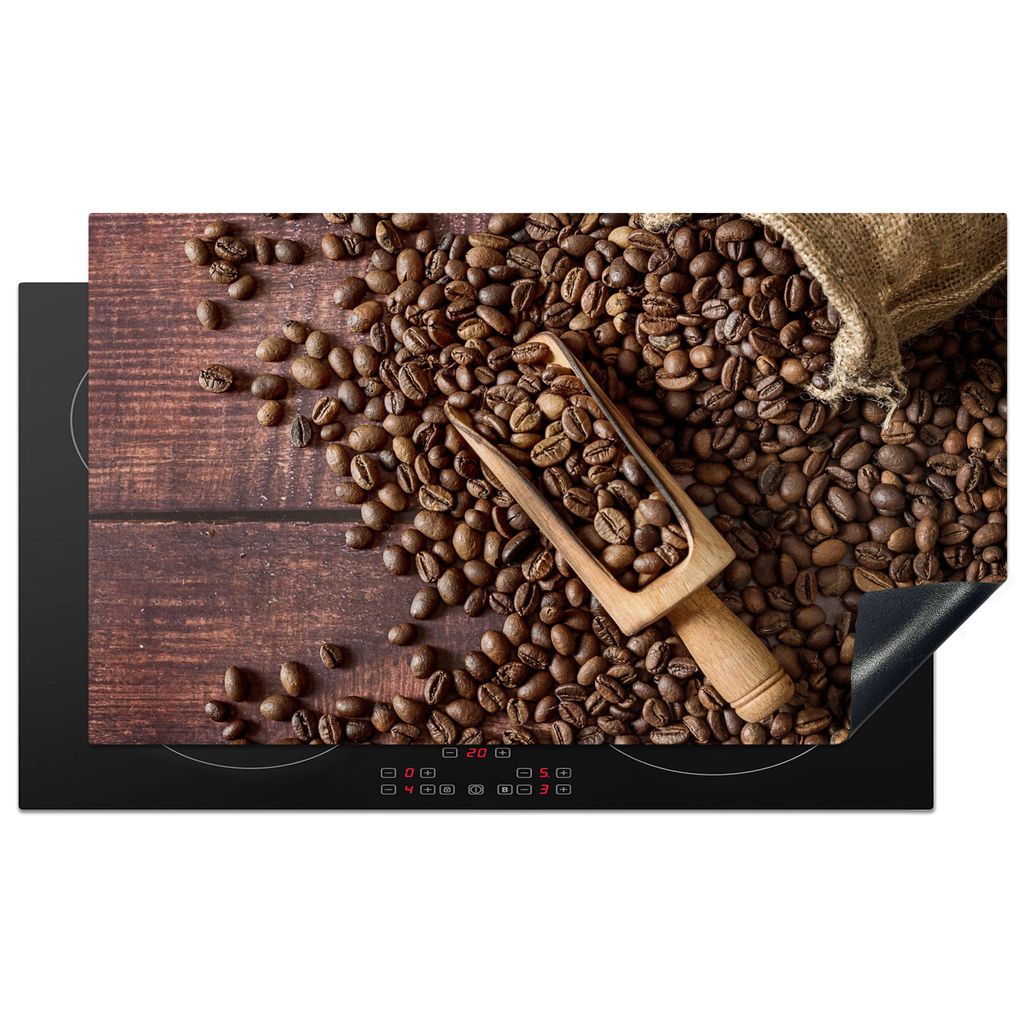 KitchenYeah Herdabdeckplatte Kaffee - Kaffeebohnen - Braun - Holz , 89x51cm, Küche Deko, Glaskeramikkochfeld Herdabdeckung, Abdeckplatte fùr Ko...