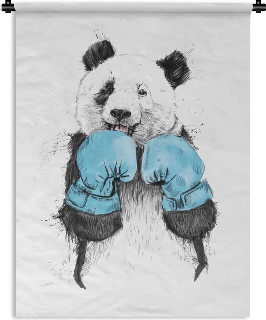 MuchoWow Wandteppich Wandbehang Panda - Boxhandschuh - Blau 60x80 cm Tapisserie Dekoration Wandtuch - Decke - Wandtücher - Wohne