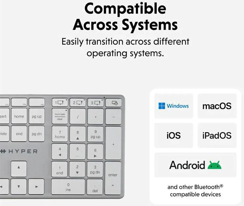 Clavier Sans Fil Bluetooth QWERTY HYPER HS2310NO pour Ordinateur et PC