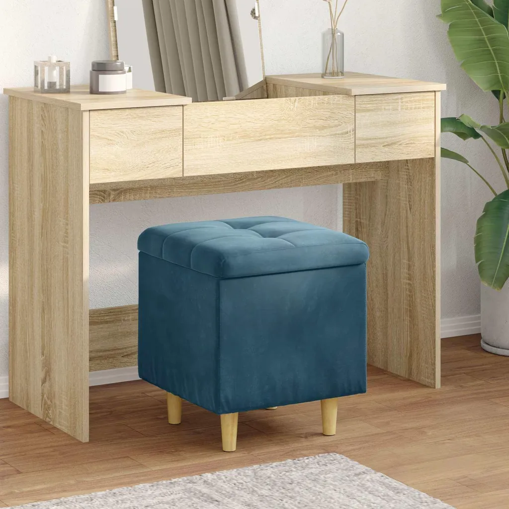 vidaXL Pouf contenitore con cuscino blu 40 x 40 x 45 cm Velluto - 2