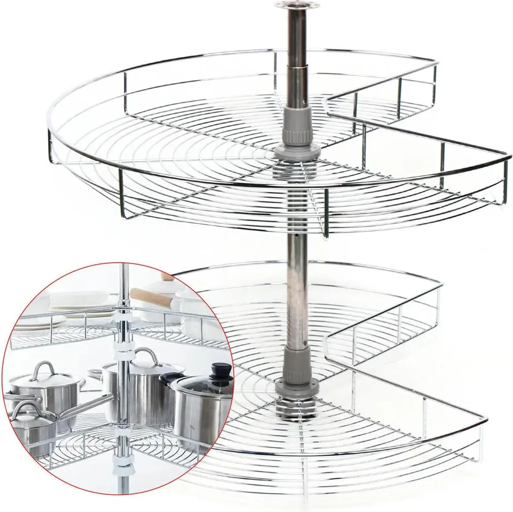 Panier tournant pour meuble bas de cuisine d'angle en fer argent