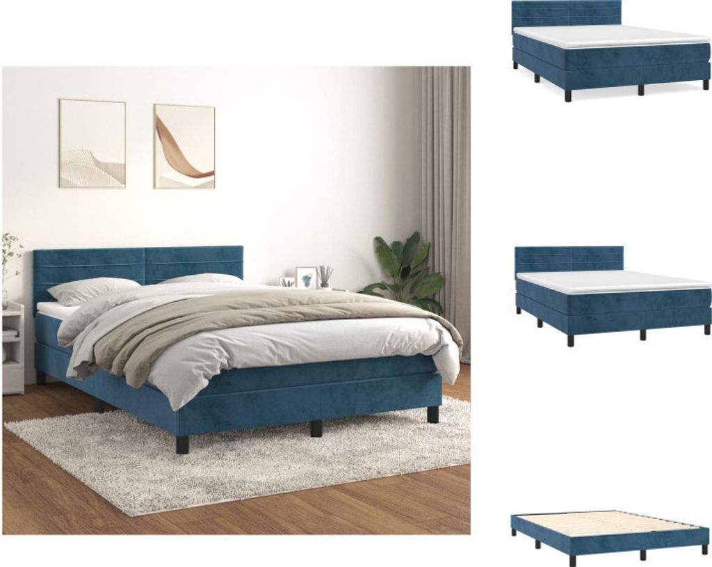 vidaXL Boxspringbett mit Matratze Dunkelblau 140x190 cm Samt - Betten & Bettgestelle