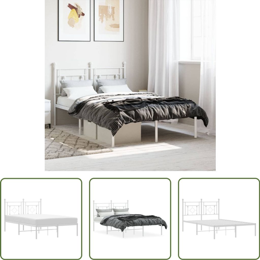 The Living Store Bettgestell mit Kopfteil Metall Weiß 120x200 cm