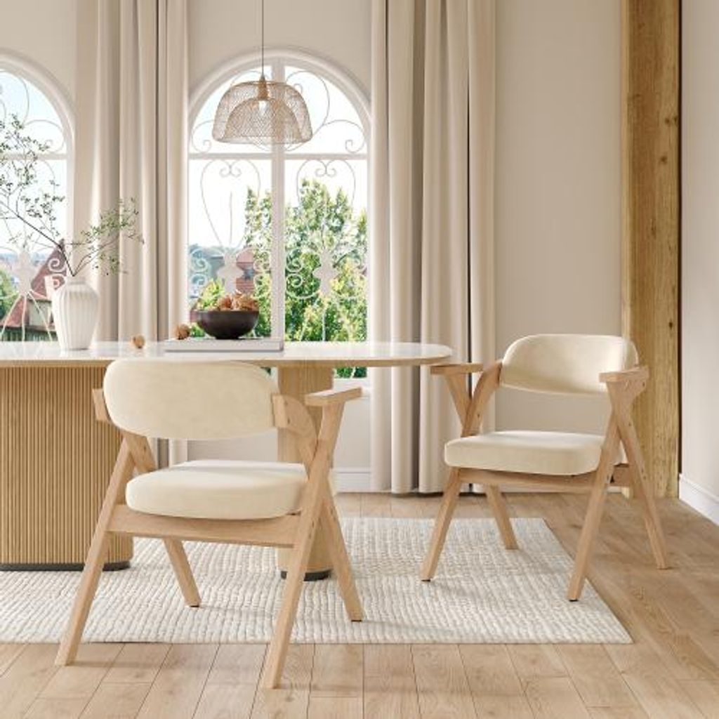 Beige 2 Klappbare Esszimmerstuehle 64.5x66.5x73cm Massivholz Samtkissen Atmungsaktiv Bequem Faltbar Modern Essstuhl Essbereich Tischstuhl Kuechenstuhl