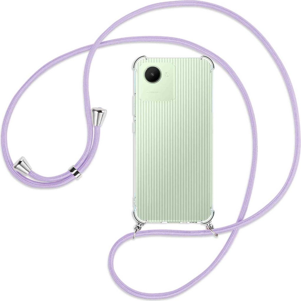 Handykette Backcover-Schutzhülle mit Band (Metall silberfarben) für Realme C30, Narzo 50i Prime - violett
