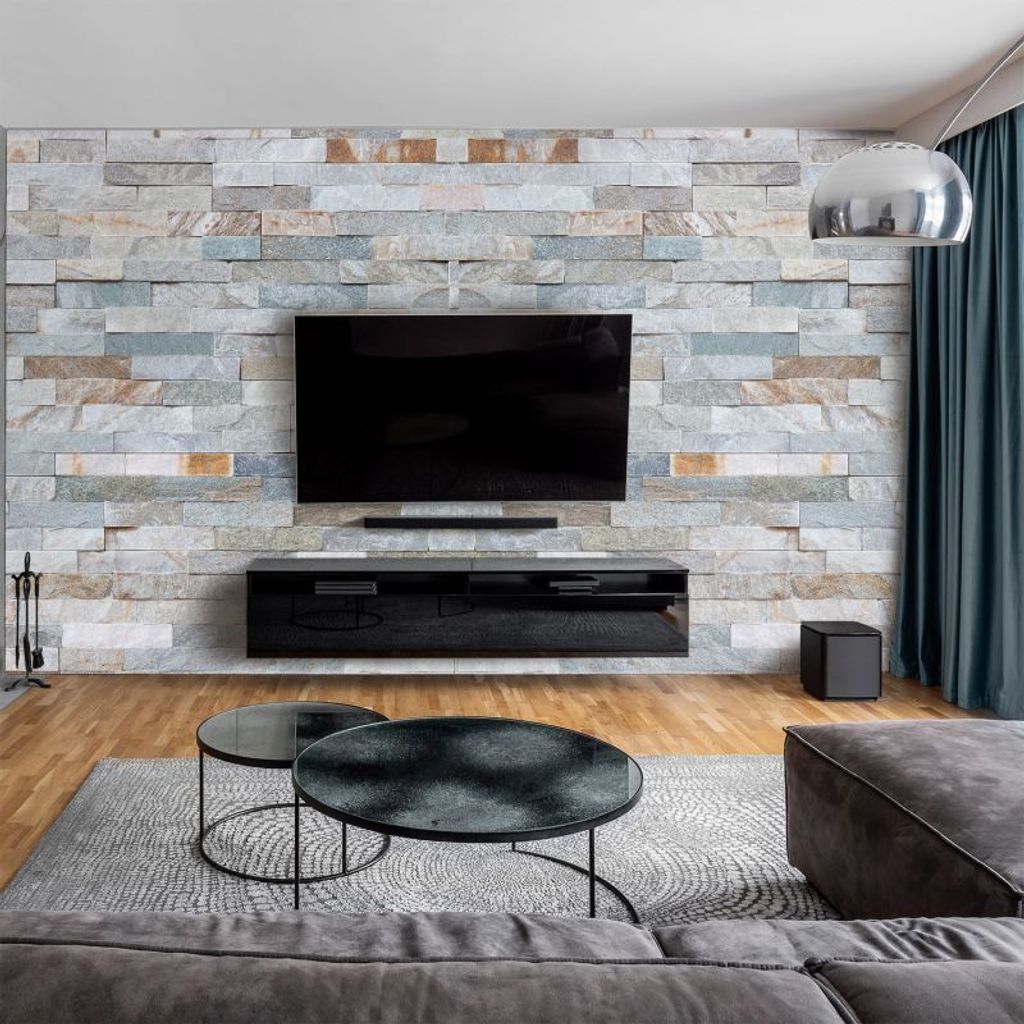 dedeco Wohnzimmerrückwand TV-Wand Wandpaneel Wohnrückwand Rückwand Tapetenersatz, Motiv: Stein V4, 250 x 100 x 0,3cm, Nano-Protect: hochglanz, w...
