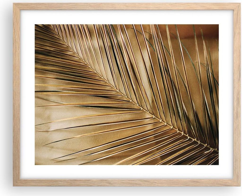 Gerahmtes Poster - Rahmen in heller Eiche - Blatt Gold Produktbild 