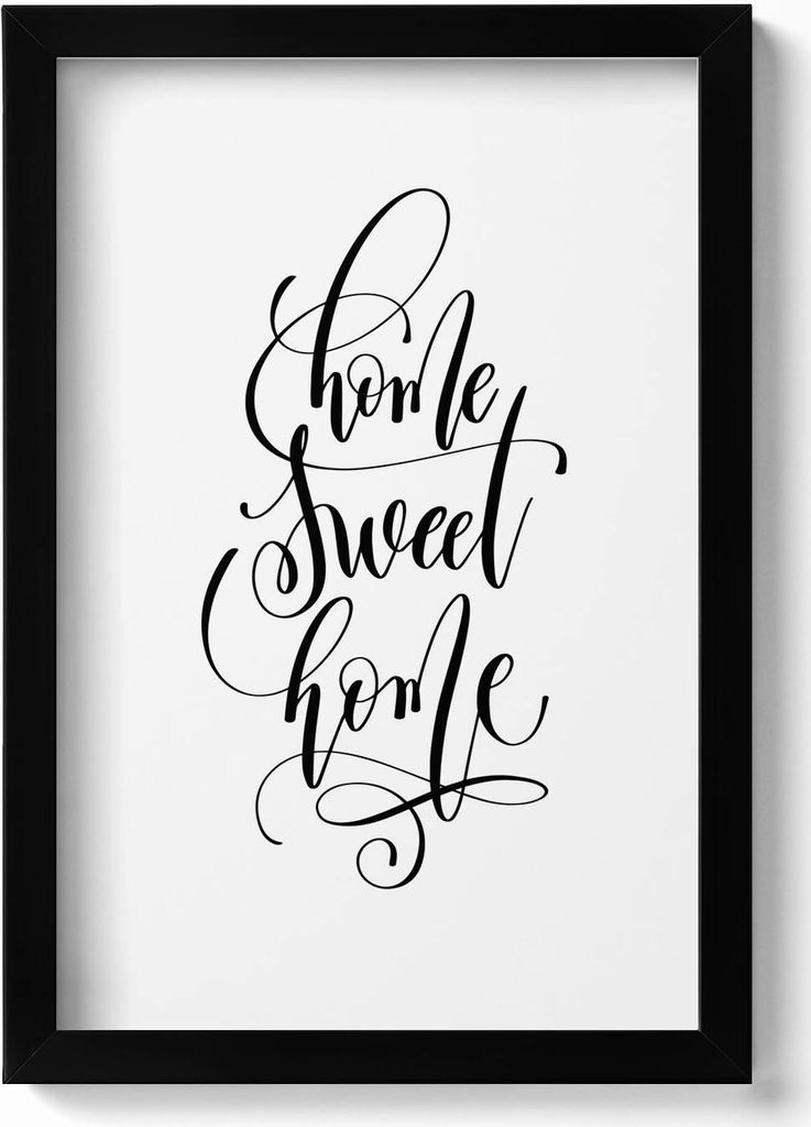 Dekorative Beschriftung für die Wohnung „Home sweet home“– Wandbild mit Rahmen – Gerahmtes Bild – Wanddekoration – 20x30 cm – Schwarz