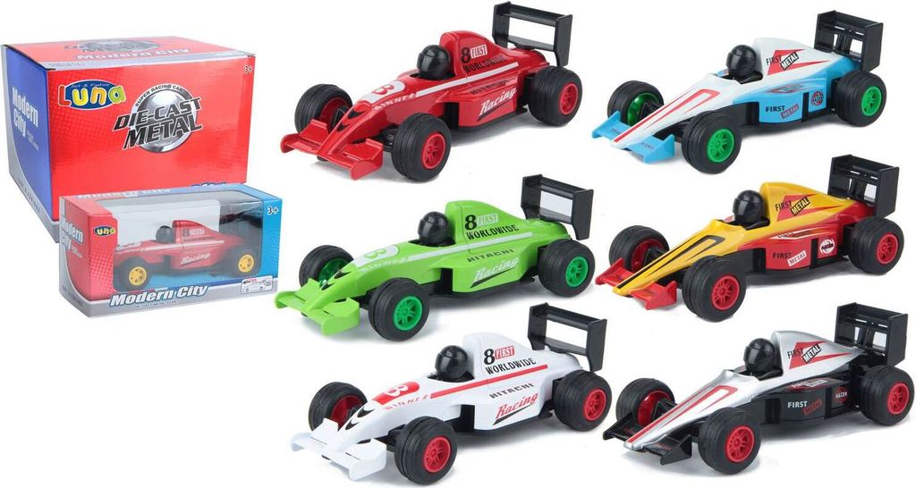 Luna Rennwagen-Set Modern City 6-tlg Metall DIE-CAST Autos Reibungsbetrieben +3J