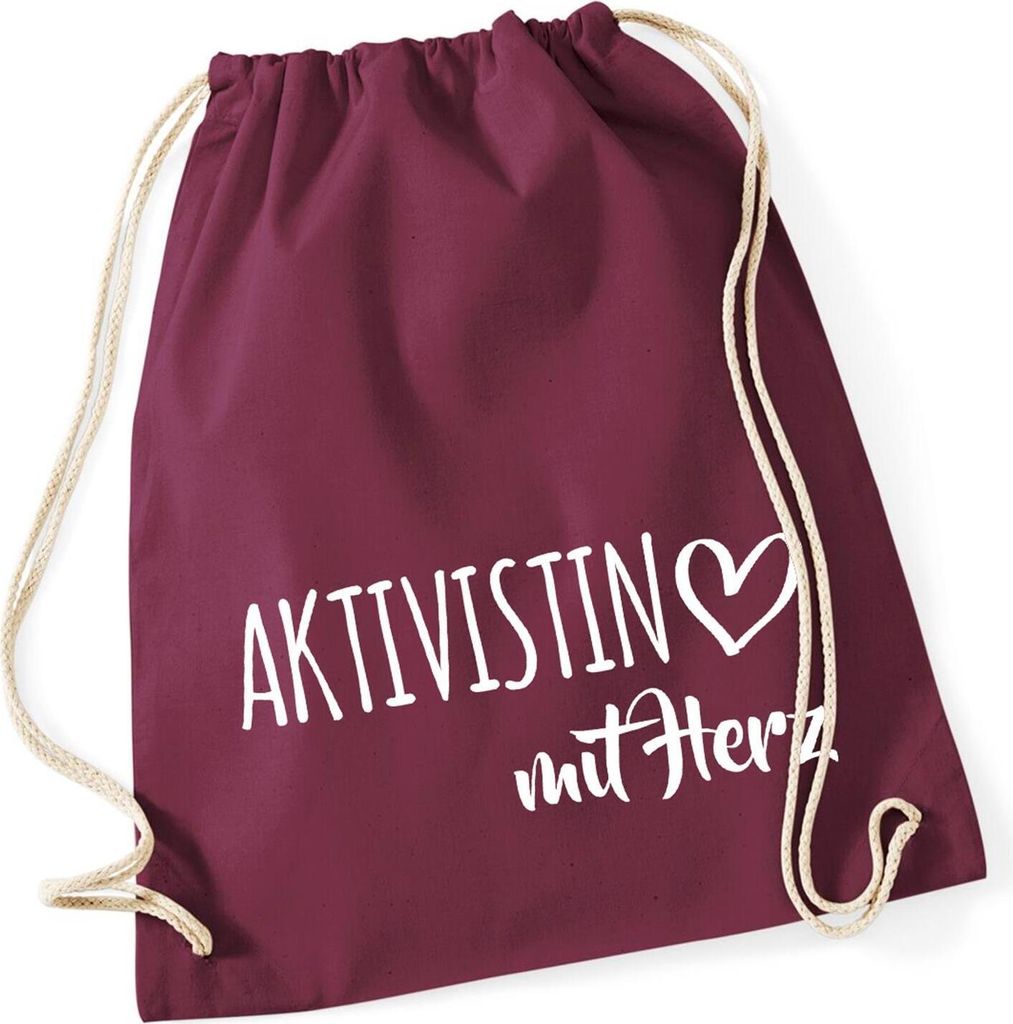 Huuraa Turnbeutel Aktivistin mit Herz 12 Liter Burgundy Baumwolle Rucksack Geschenkidee
