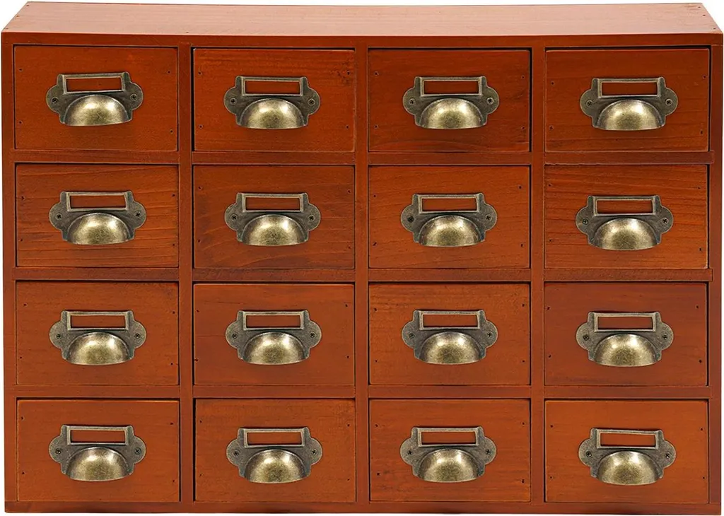 Boîte de rangement épices et médicaments 16 tiroirs en bois brun