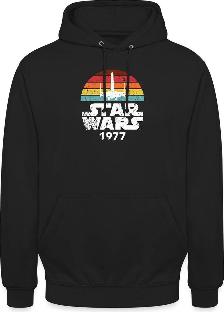 Star Wars Schriftzug 1977 Mit Raumschiff Retro Uni Hoodie, L, Schwarz