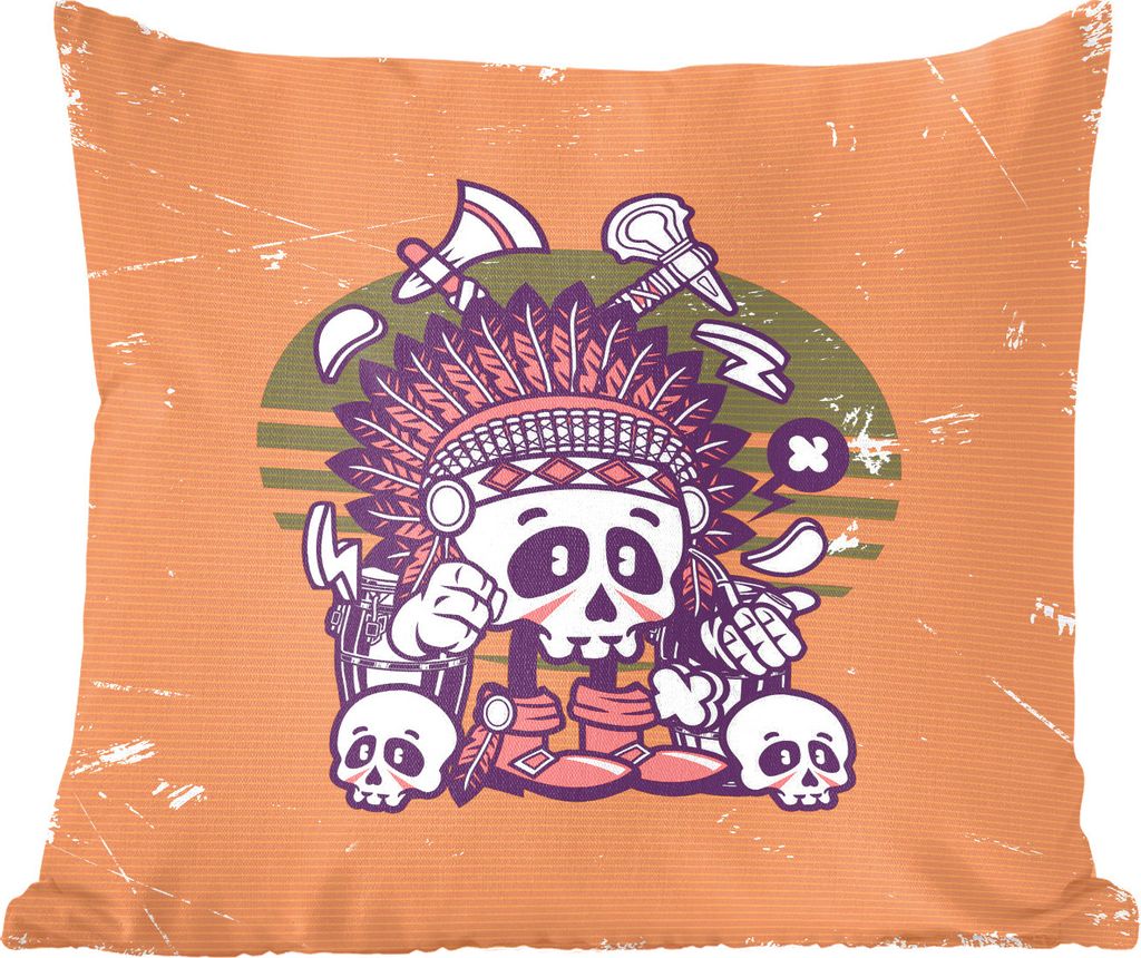 MuchoWow Zierkissen Sofakissen Wohnzimmer Dekokissen 60x60 cm Schädel - Indianerkopf - Retro - Sitzfläche - Foto Polster