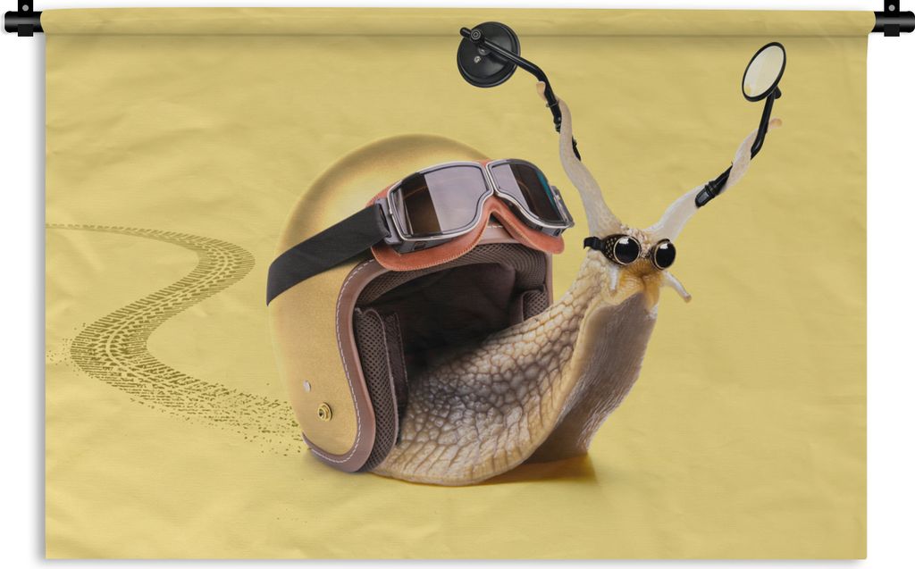 MuchoWow Wandteppich Wandbehang Schnecke - Tiere - Helm - Gelb - Spiegel 150x100 cm Tapisserie Dekoration Wandtuch - Waschbar - Tapisserien - Wan...