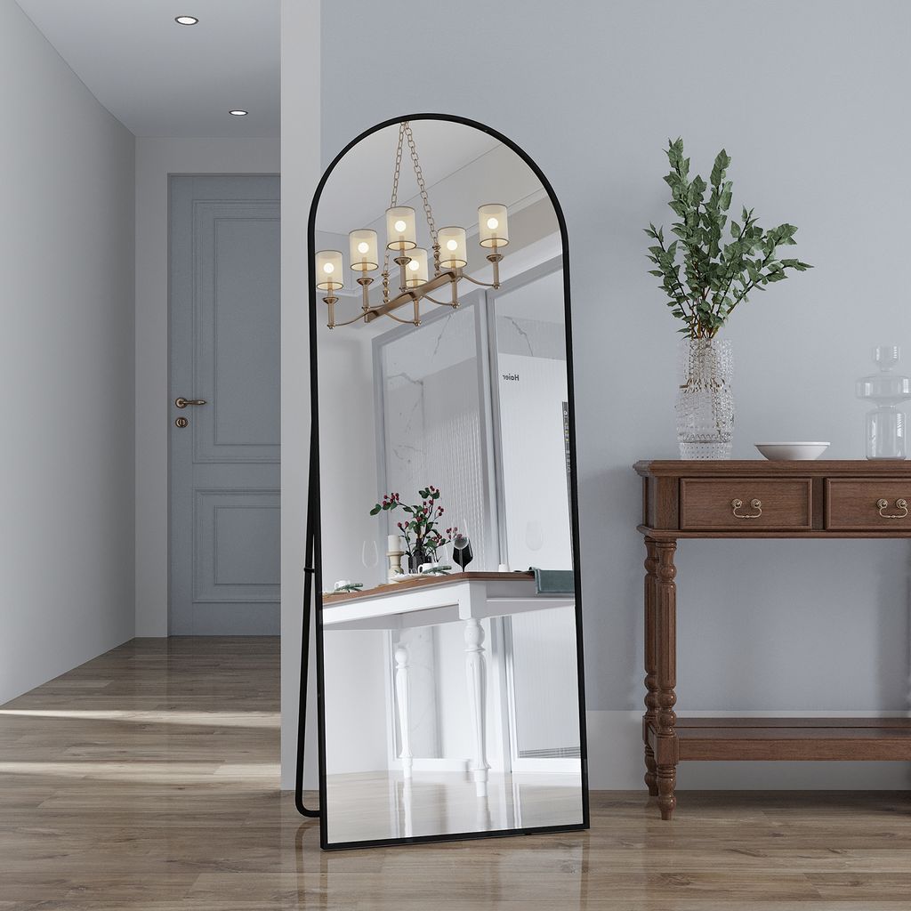 Ganzkörper-Bogenspiegel, 162 x 53 cm, Wand- und Standspiegel, für Wohnzimmer, Schwarz