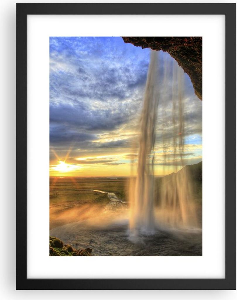 Gerahmtes Poster - Schwarzer Rahmen - Wasserfall Natur Park Sonne - 30x40 cm - Wand Bild - Wanddeko - Wandbilder - Wandposter - Bilderrahmen - Bild...