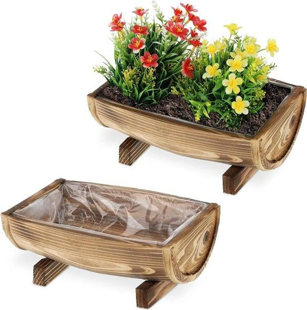 Bac à plantes bois avec film plastique intérieur 125x29 cm - Set de 2