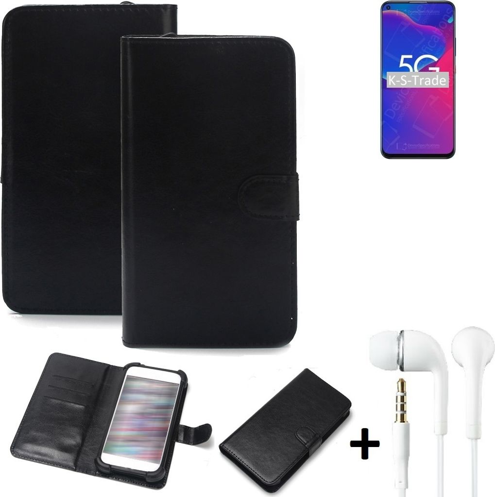 K-S-Trade Wallet Case Handyhülle kompatibel mit ZTE Axon 11 SE Schutzhülle Flip cover Flipstyle Tasche Hülle Flipcover Slim Bumper schwarz + in ear