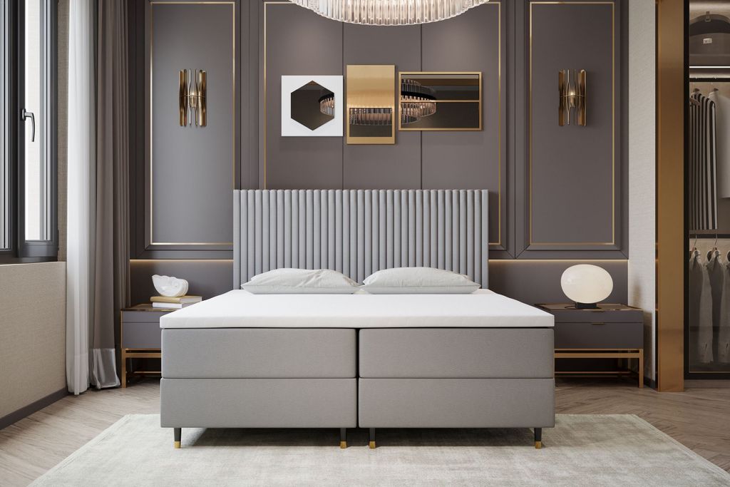TRADA Boxspringbett 160 x 200 Estepona mit Bettkasten und Pocket-Matratze Grau