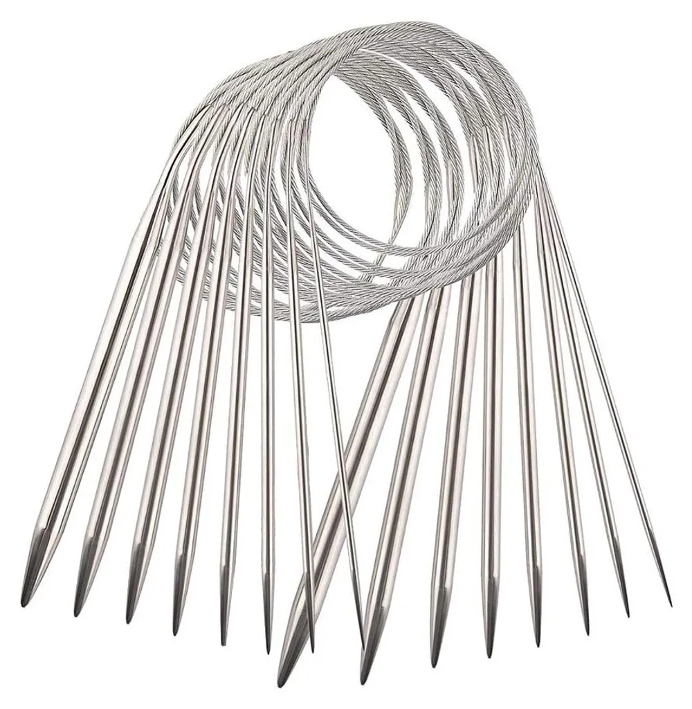 Kit aiguilles circulaires tricot en métal 80 cm pour tous types de fils