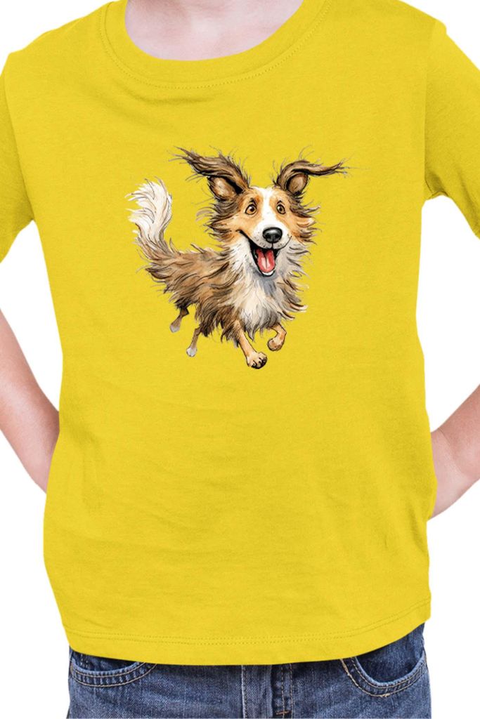 Kinder T-Shirt Funny Dogs Breeds Shetland Sheepdog Breed Dog Breed, 5-6 Jahr - 116 / Gelb