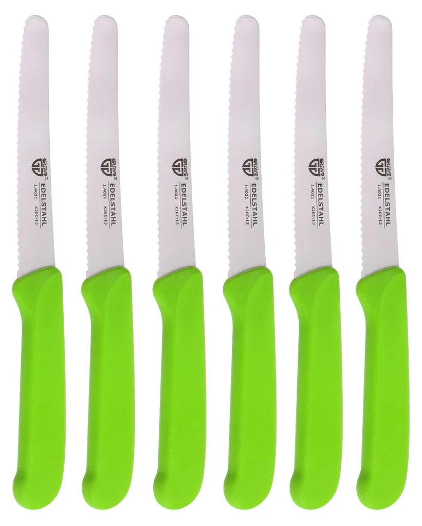 Set 6 Coltelli Gräwe per Panini e Colazione Verdi | Taglio Ondulato Professionale