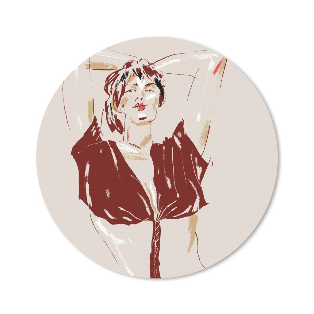MuchoWow Mauspad Mousepad Porträt - Frau - Rot - Abstrakt 40x40 cm - Mousepads - Maus Mat - Pad - Mausunterlage - Schreibtisch Accessoires