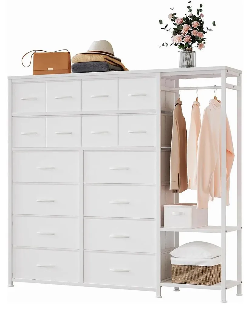Armoire de chambre avec structure métal et 16 tiroirs blanc amovible
