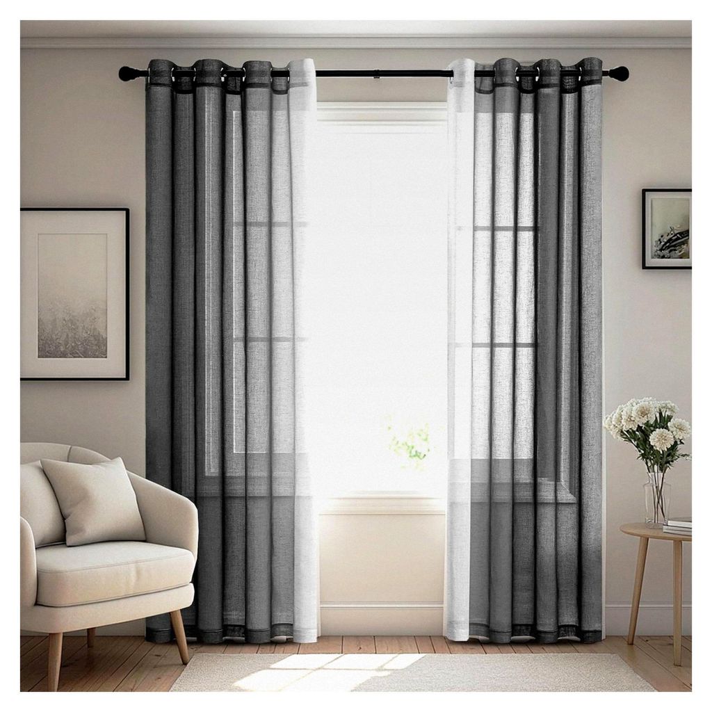 Gardinen Vorhänge Leinenvorhang mit Ösen Farbverlauf 2er Set, 214 cm x 132 cm (H x B), Grau