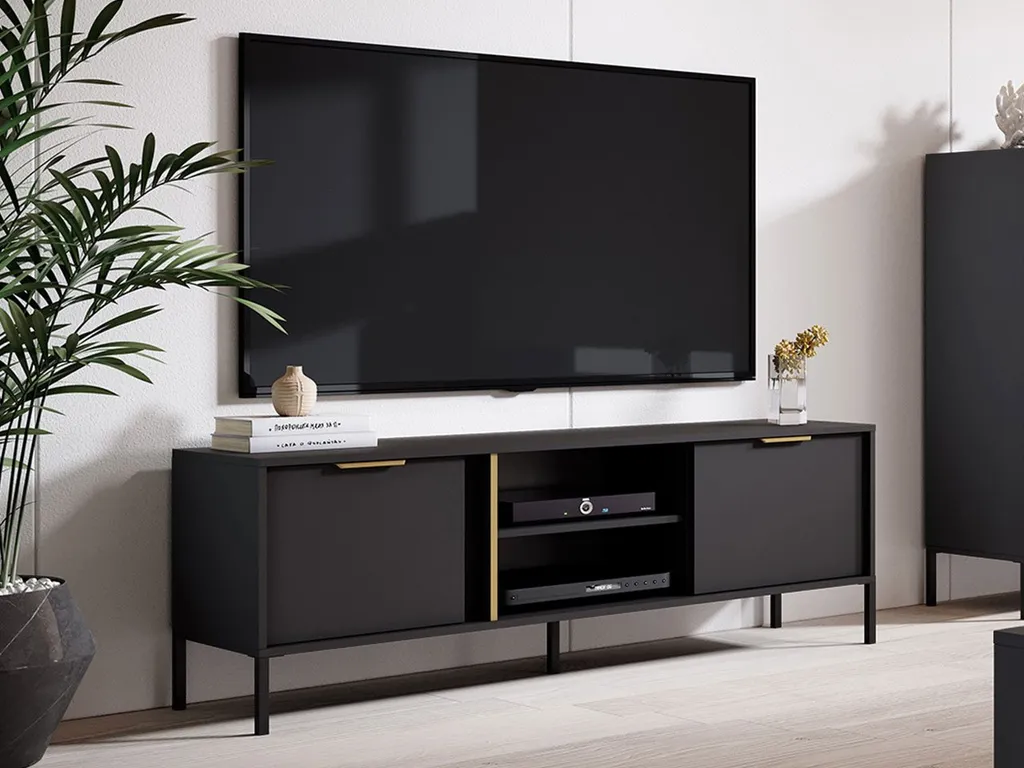 Meuble TV NUCOR 1 en anthracite et or - Finition mate et élégante