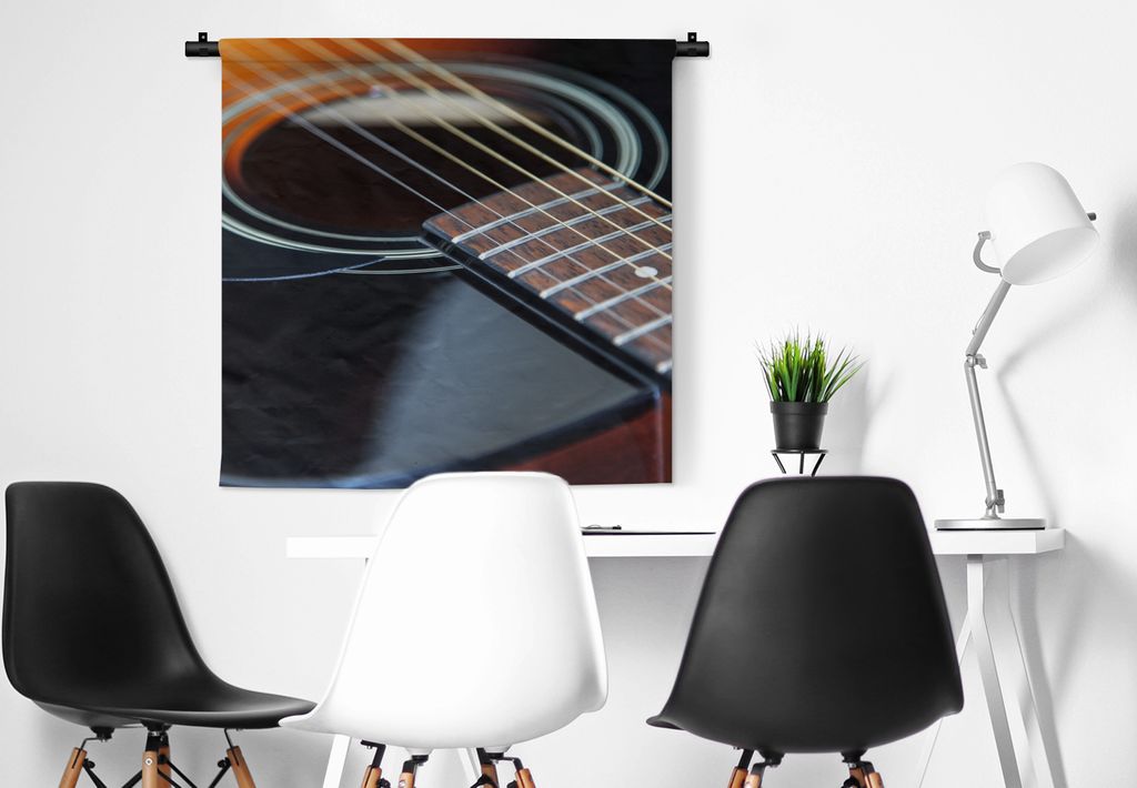 MuchoWow Wandteppich Wandbehang Schöne schwarze und braune Akustikgitarre 90x90 cm Tapisserie Dekoration Wandtuch - Wandaufhänger