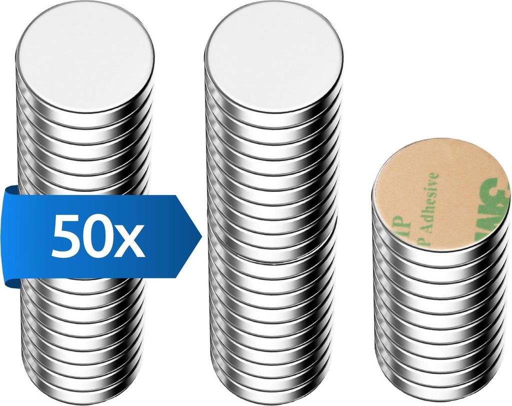 ECENCE Neodym Magnete 50 Stck. - runde Klebe-Magnete selbstklebend - 8x1mm - hochwertige NiCuNi-Bes