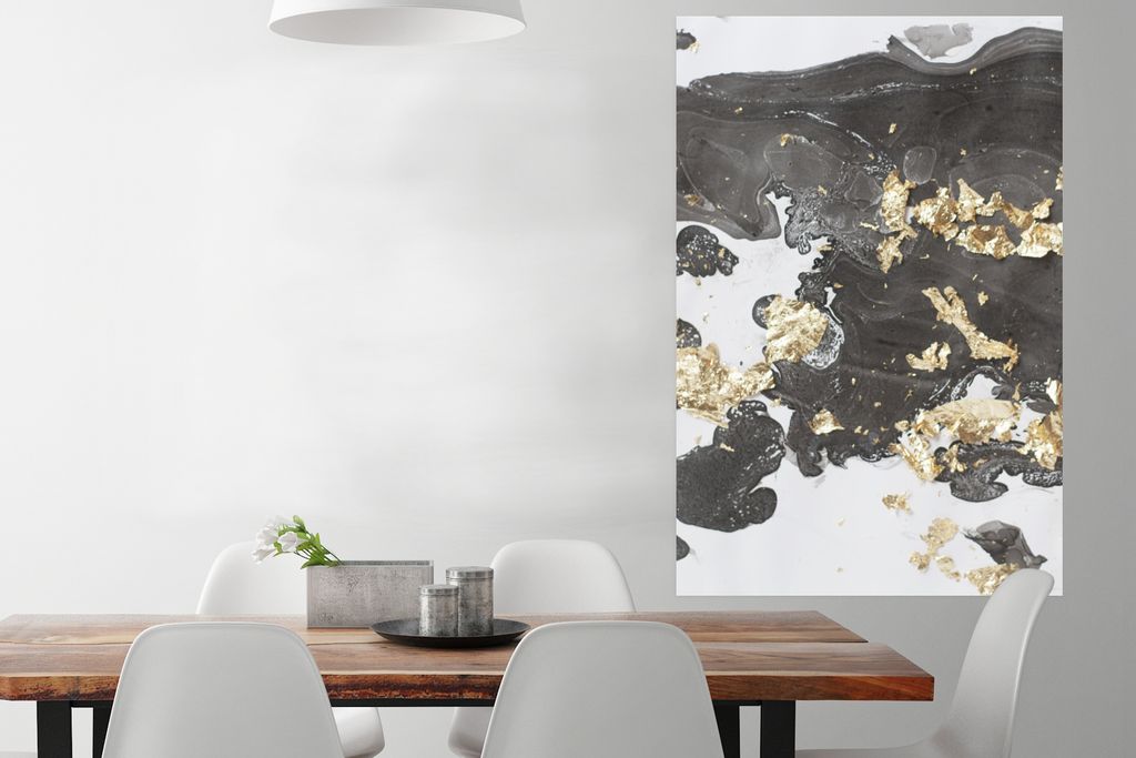 MuchoWow Poster Marmor - Grau - Gold 80x120 cm - Papierdruck