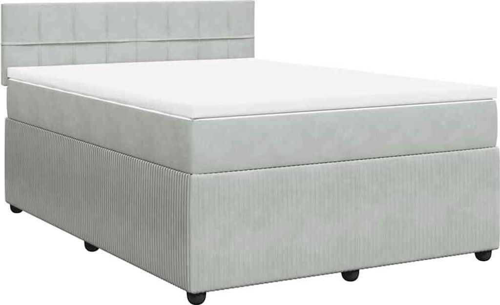 vidaXL Boxspringbett mit Matratze Hellgrau 140x200 cm Samt
