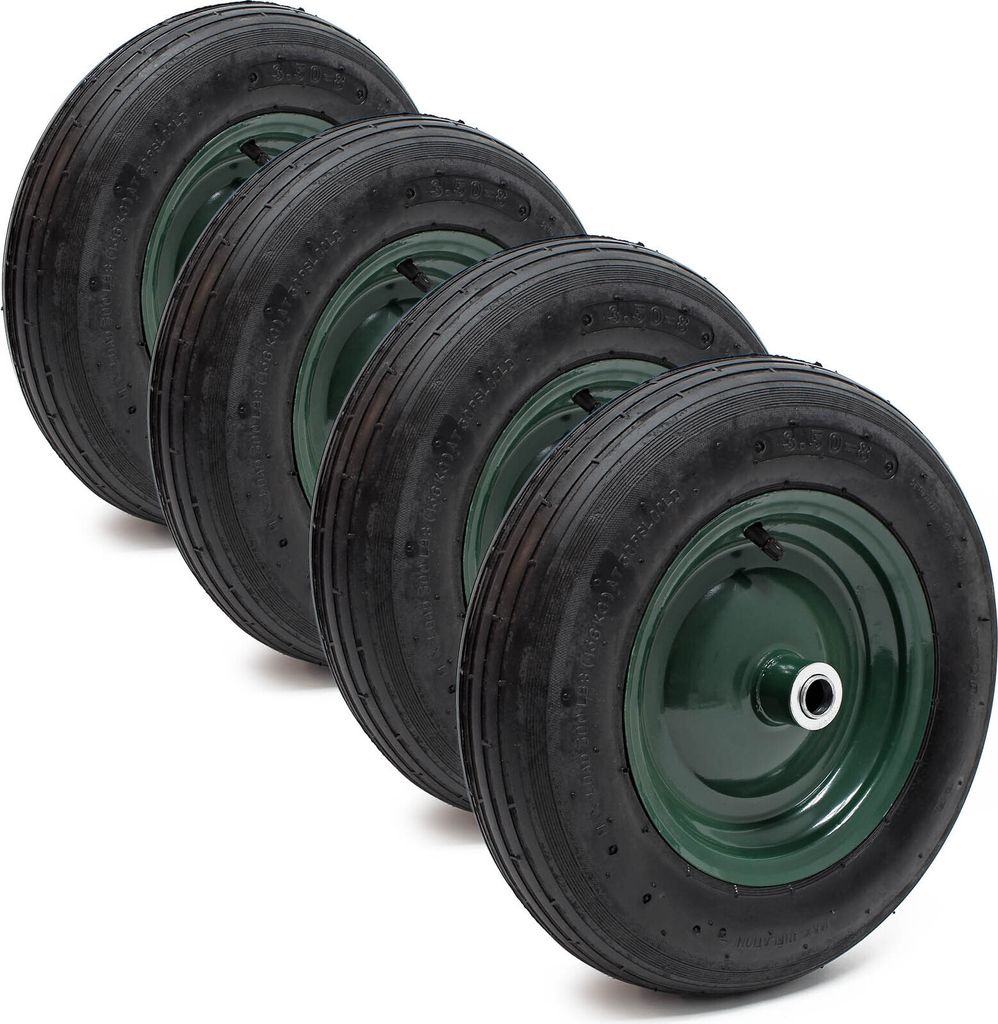 Wiltec 4x Rad 3.50-8 370-380 x 80-100 mm 130 kg, Schubkarren Komplettrad mit Metallfelge, Winkelventil, Luftreifen für Sackkarre, Bollerwagen u.a .