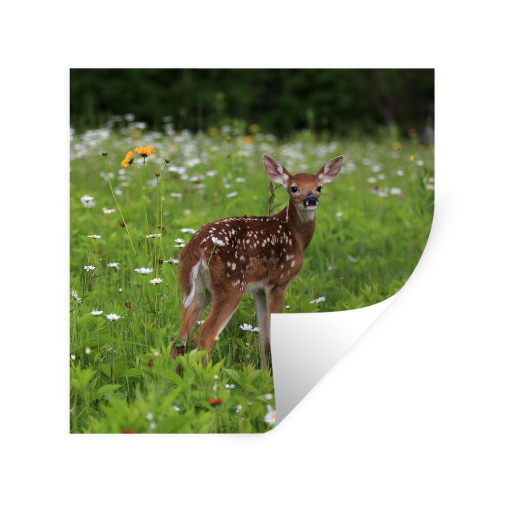 MuchoWow Wandtattoo Wandsticker Wandaufkleber Hirsche - Blumen - Wald 30x30 cm Selbstklebend und Repositionierbar - Repositionierbar - Wasser abw...